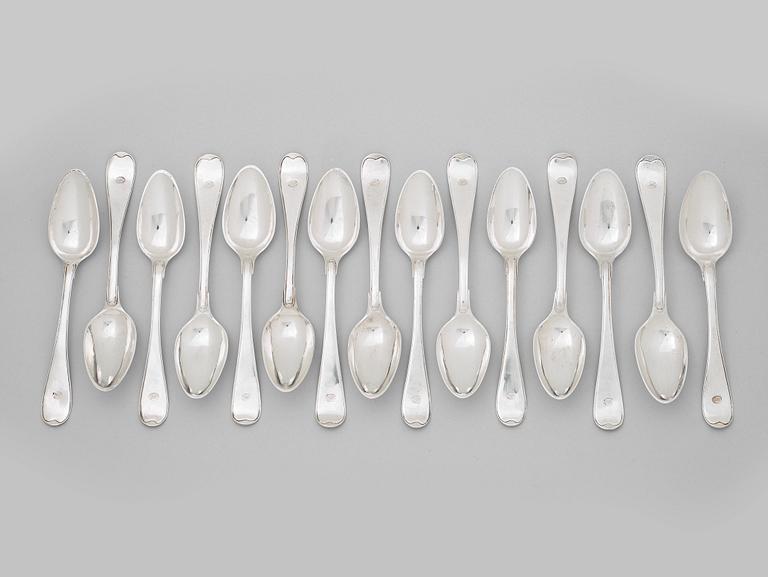 A Swedish 18th century set of 15 dessert-spoons, mark of Pehr Zethelius, Stockholm 1797.