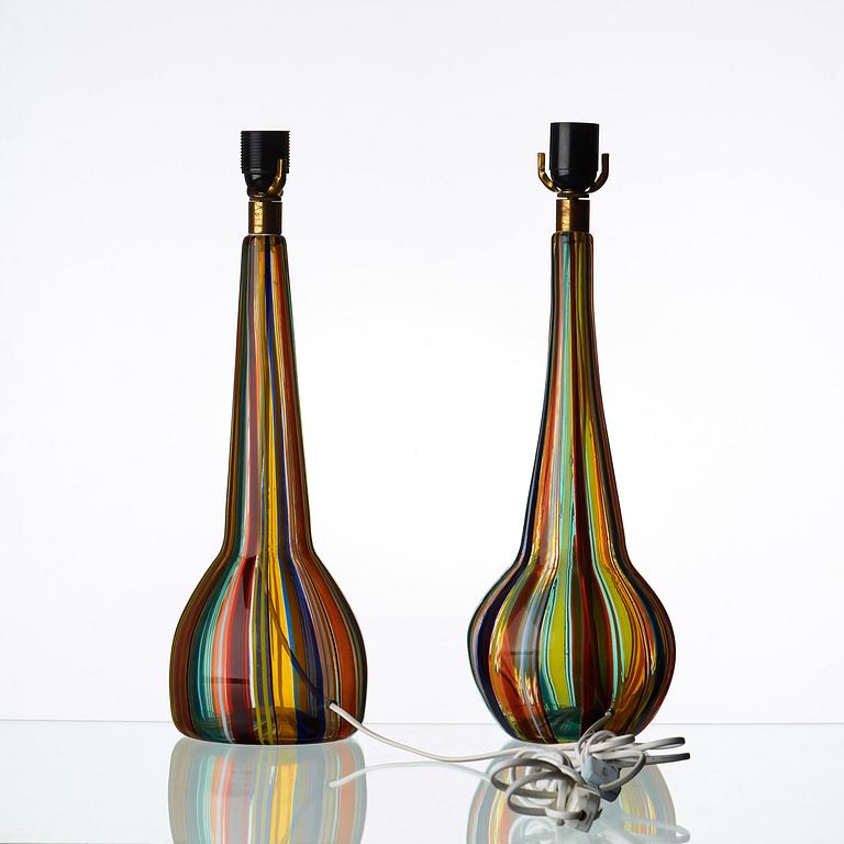 BAROVIER & TOSO, bordslampor, 2 st, snarlika, Murano, Italien 1950-60-tal.