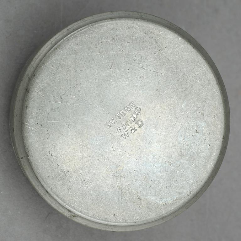MANSCHETTKNAPPSASK, tenn, "Originell", Widerholm & Dahlberg, Eskilstuna, 1930/40-tal.
