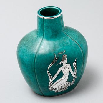 A stoneware vase and a dish by Wilhelm Kåge for Gustavsberg, 20th century.