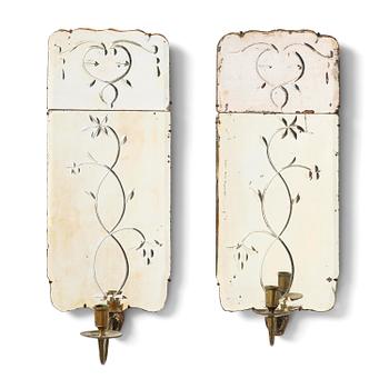 114. A pair of Swedish engraved-glass one-branch girandole mirrors, later part 18th century.