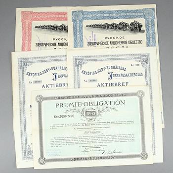 AKTIEBREV 4 st SAMT OBLIGATION, Ryssland och Sverige, 1893-1914.