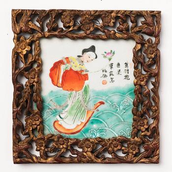 A set of six framed tiles, Qing dynasty, 19th Century.