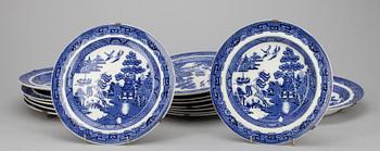 SERVIS, 25 delar, flintgods, Wedgewood, "Willow", 1800-1900-tal.