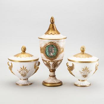 Three mid 20th century urns with lids by Zaccagnini, Firenze Italy.