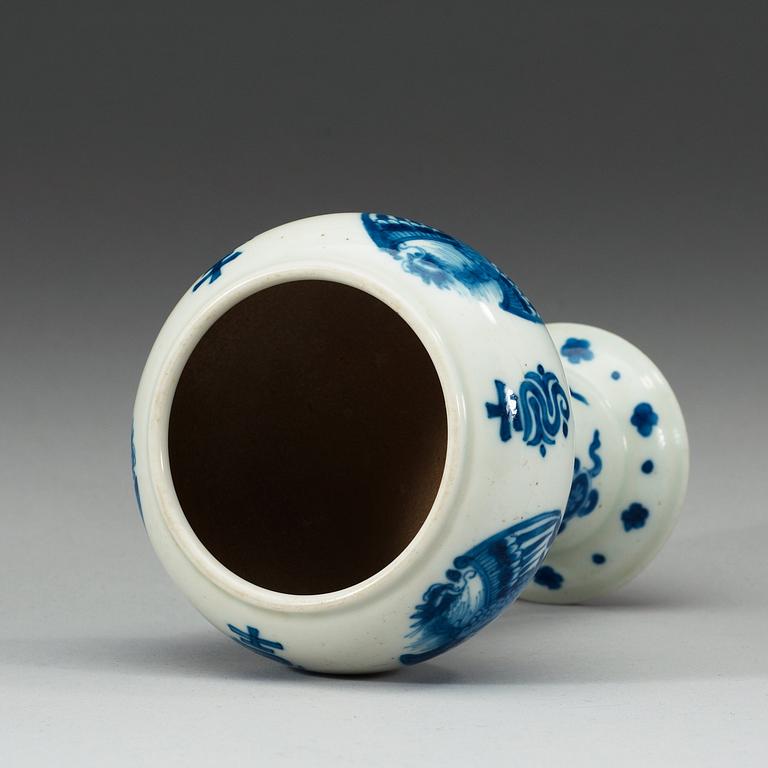 A blue and white stemcup, Qing dynasty.