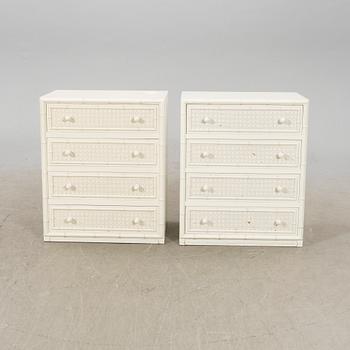 A pair of laquered rattan dressers 1970s.