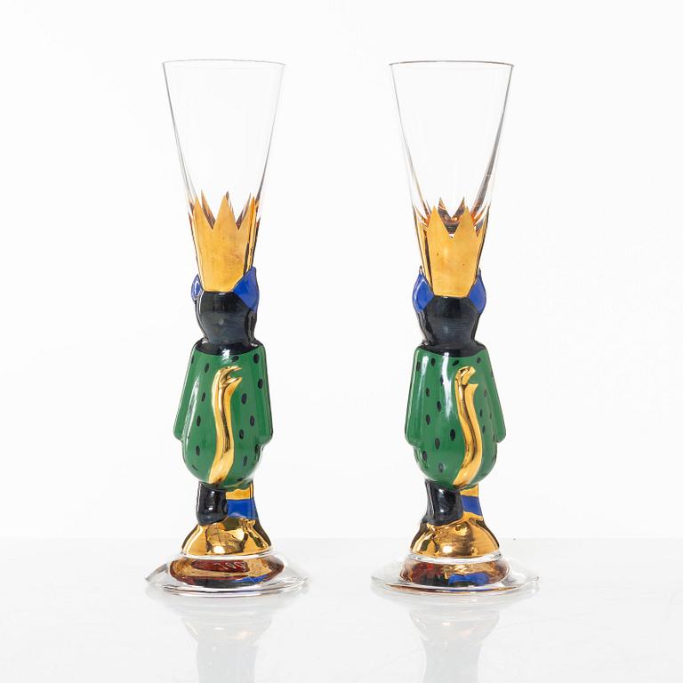 Gunnar Cyrén, two shot glasses,  so-called 'snaps devils', from the Nobel service, Orrefors.