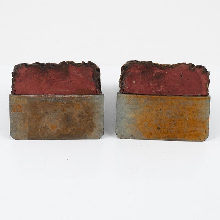 Two book ends made from Chinese wooden deocrative ornaments, early 20th Century.