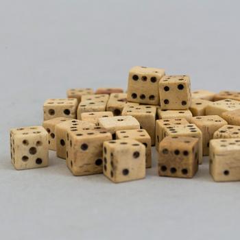 A OCLLECTION OF 36 BONE MINIATURE DICE, 19th century.