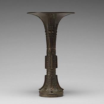 669. An archaic bronze ritual wine vessel, Gu, possibly late Shang Dynasty.
