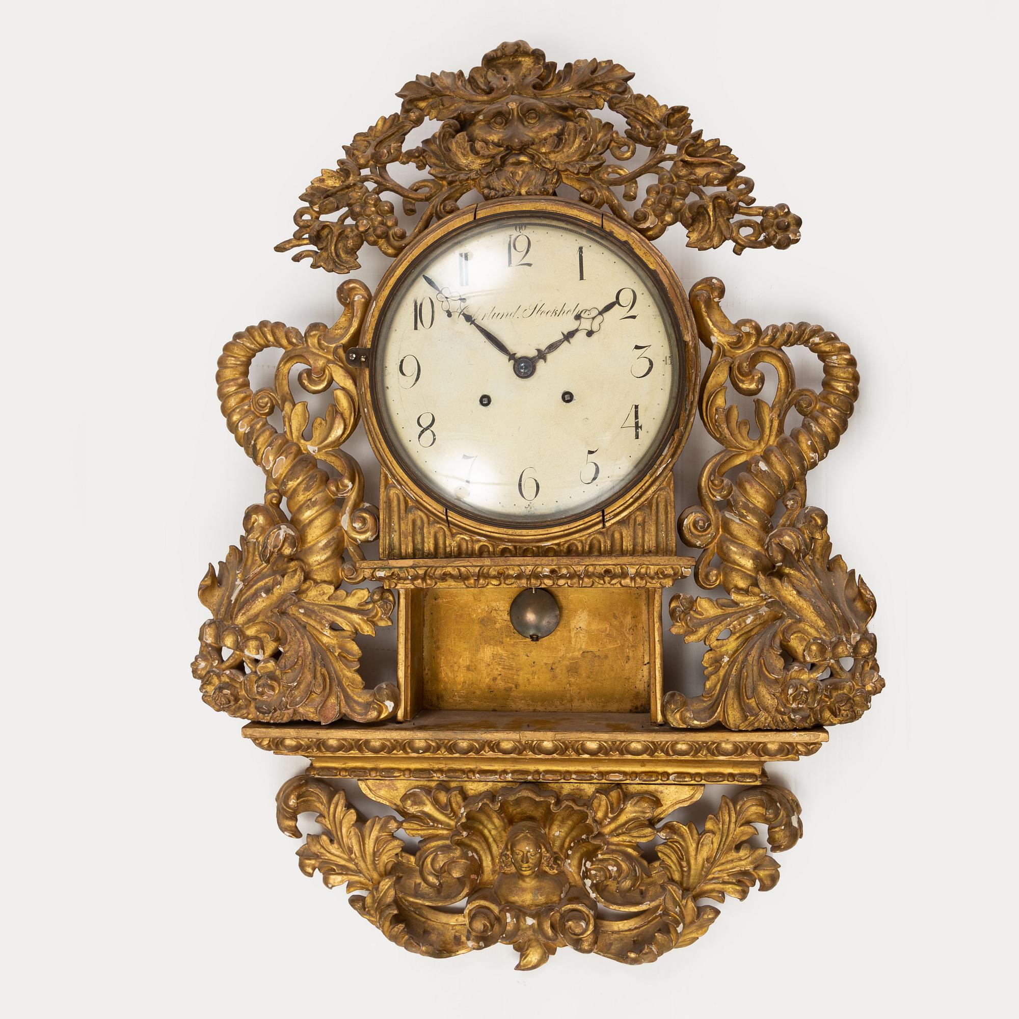 Jonas Cederlund, a Swedish empire wall clock, second half of the 19th Century with later parts.