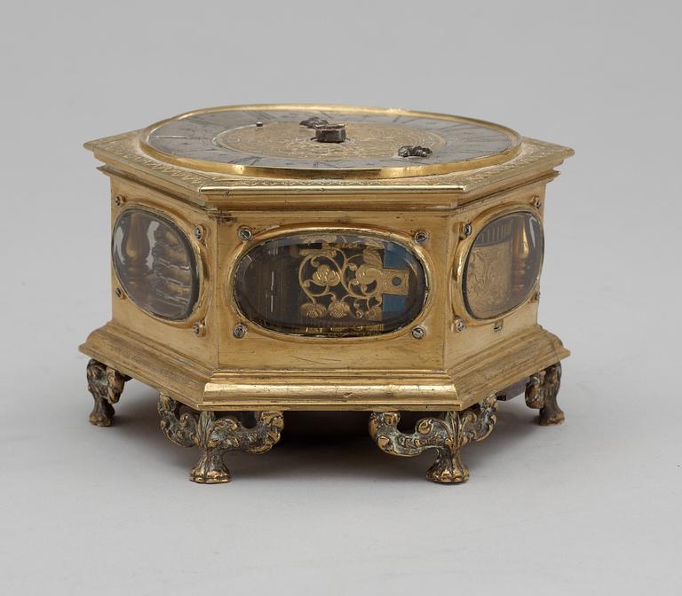 A Baroque 17th Century table clock by Wolffgand Günter, Gedau.