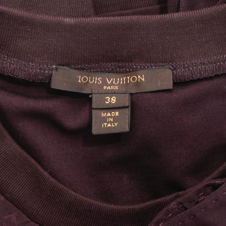 LOUIS VUITTON, a burgundy red monogrammed blouse, size 38.