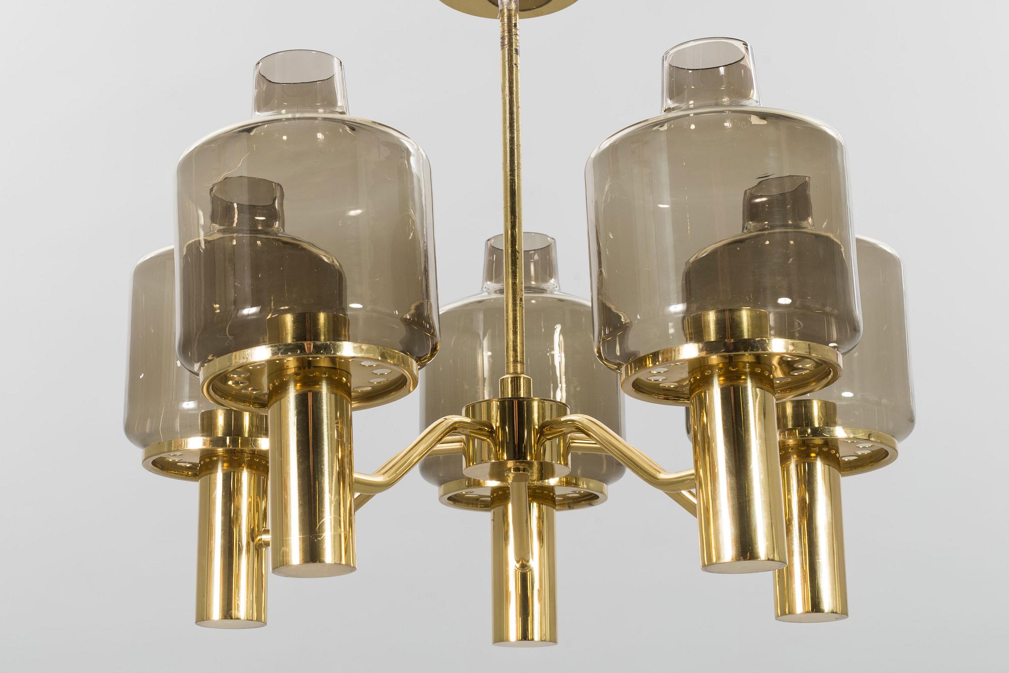 Hans Agne Jakobsson, a pair of  T507 Prior Chandelier with glass shadows, 1960's.