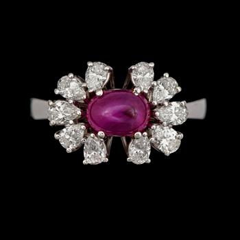 886. A Georg Jensen untreated ruby and diamond ring. Total carat weight of diamonds ca 1.30 cts.