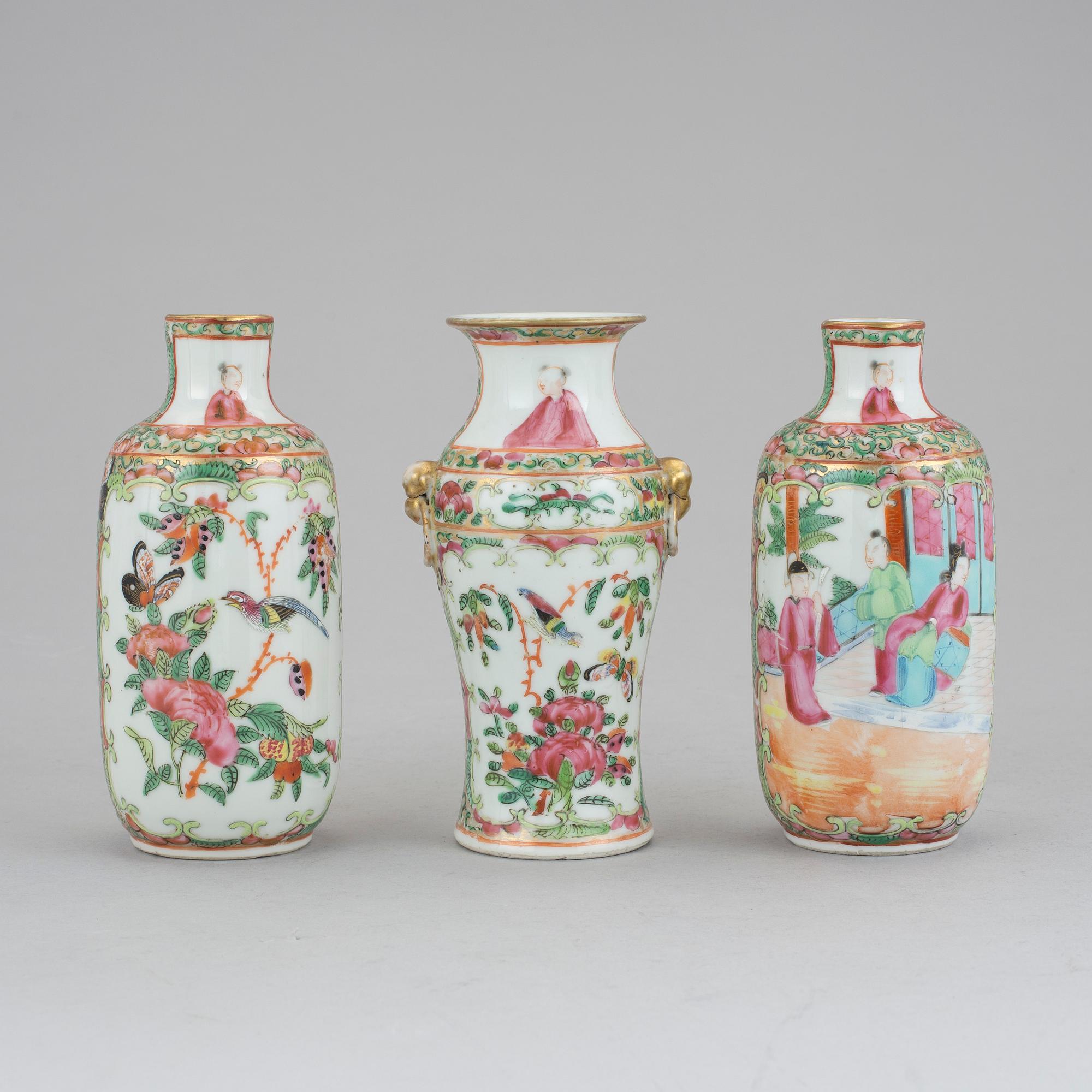 VASER, 3 st, porslin, Kanton 1800-tal.
