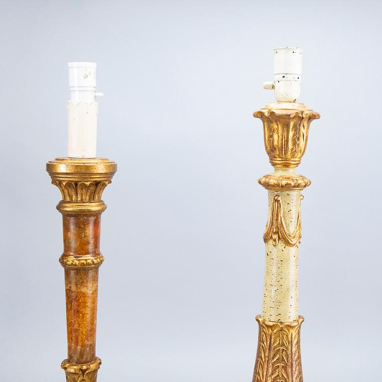 Two mid 20th century wood table lamps from Paoletti, Firenze Italy.