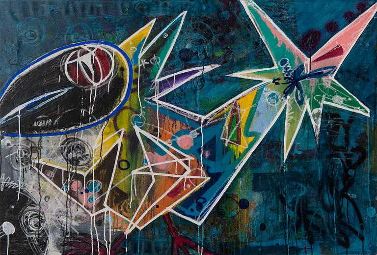 Janne Wiljakainen, blandteknik på duk, a tergo signerad och daterad i kilramen 2016.