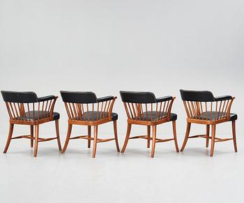 Josef Frank, a set of four mahogany "Captains chairs" model 789A, Firma Svenskt Tenn, 1950-60's.