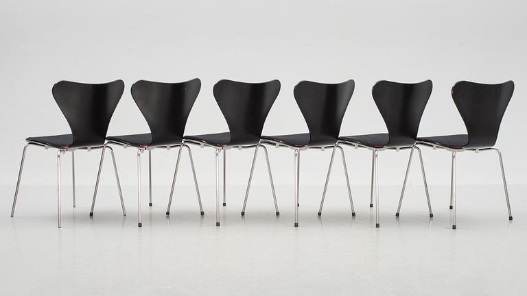 STOLAR, 6 stycken, "Sjuan", Arne Jacobsen, Fritz Hansen.