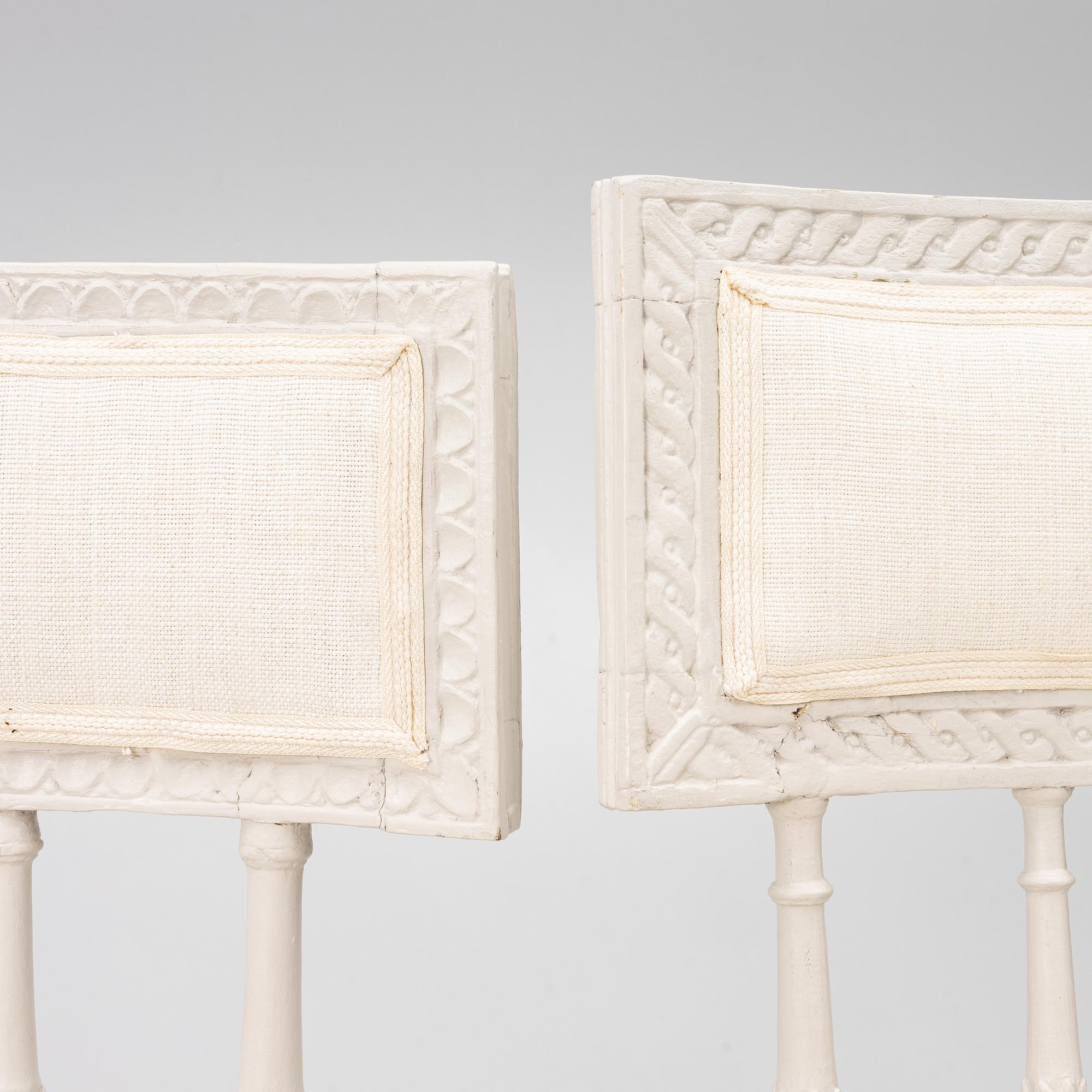 A set of three (2+1) late Gustavian chairs, Stockholm, late 18th century.