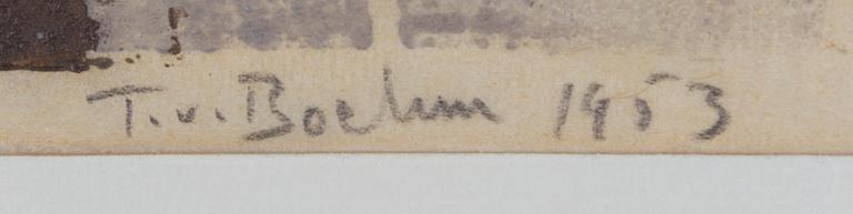 TUOMAS VON BOEHM, träsnitt, signerad, daterad 1953, numrerad och märkt Tpl'a.