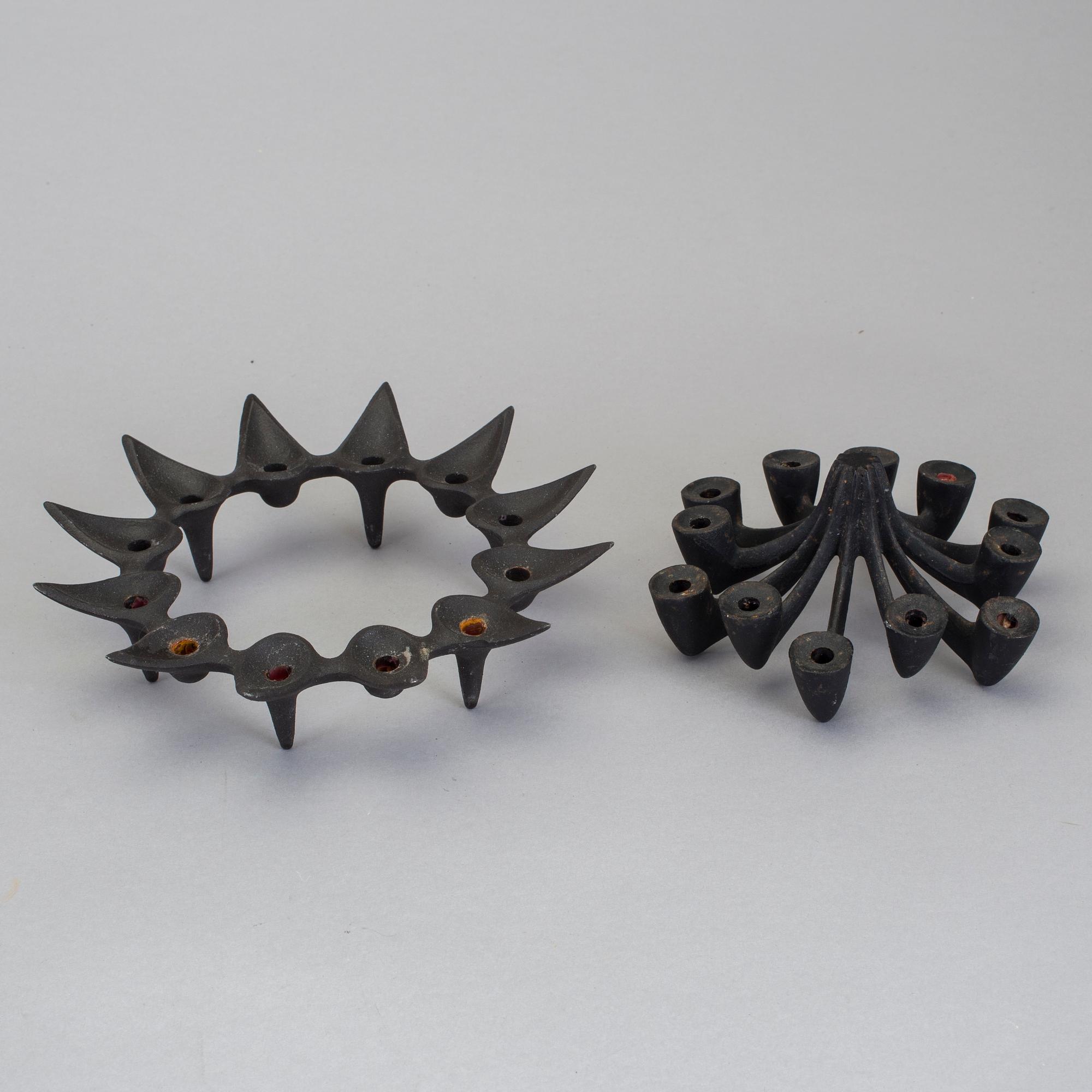 LJUSSTAKAR, 8 st, gjutjärn, design, Danmark, varav 3 st Jens Harald Qvistgaard, slutet av 1900-talet.