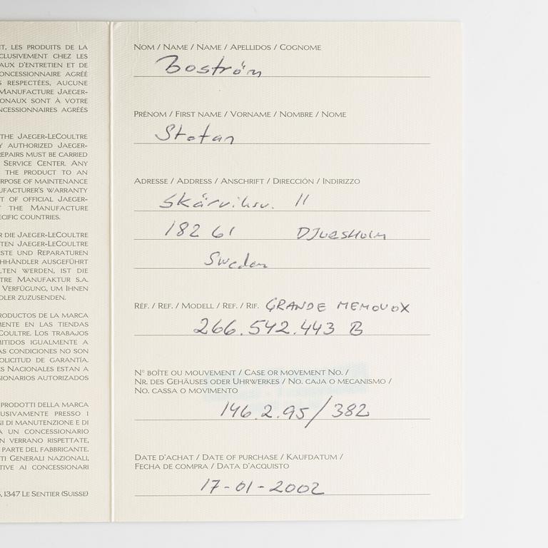 Jaeger-LeCoultre, Grande Memovox, wristwatch, 41,5 mm.