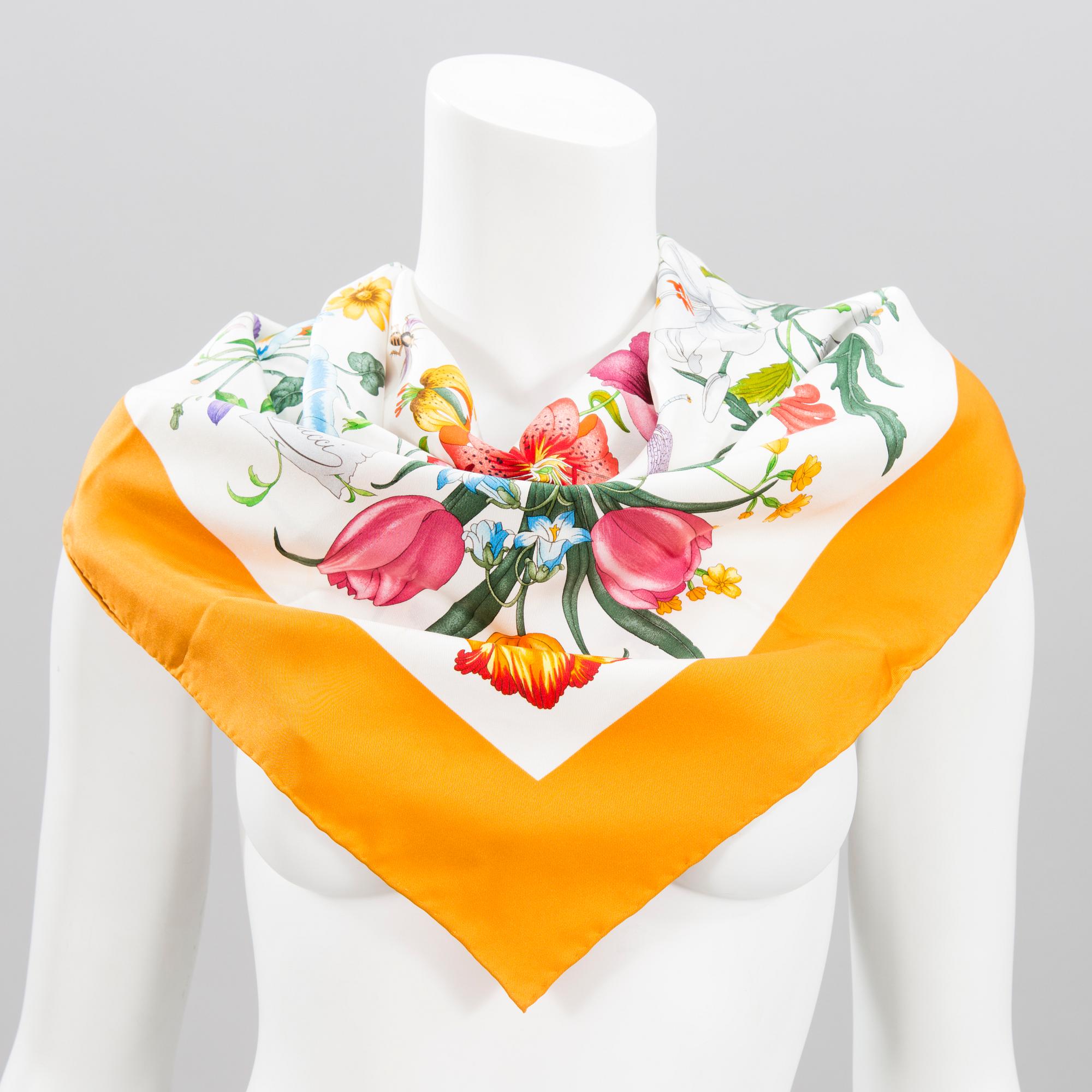 GUCCI Silk Scarf with Costume jewelry Earrings.