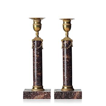 128. A pair of late Gustavian candlesticks, circa 1800.