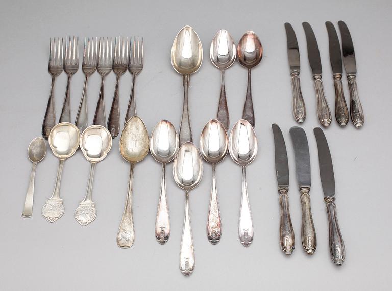 PARTI BESTICK, 24 delar, silver, mestadels GAB, Stockholm 1900-talets mitt. Tot vikt ca 615 (exkl knivar).