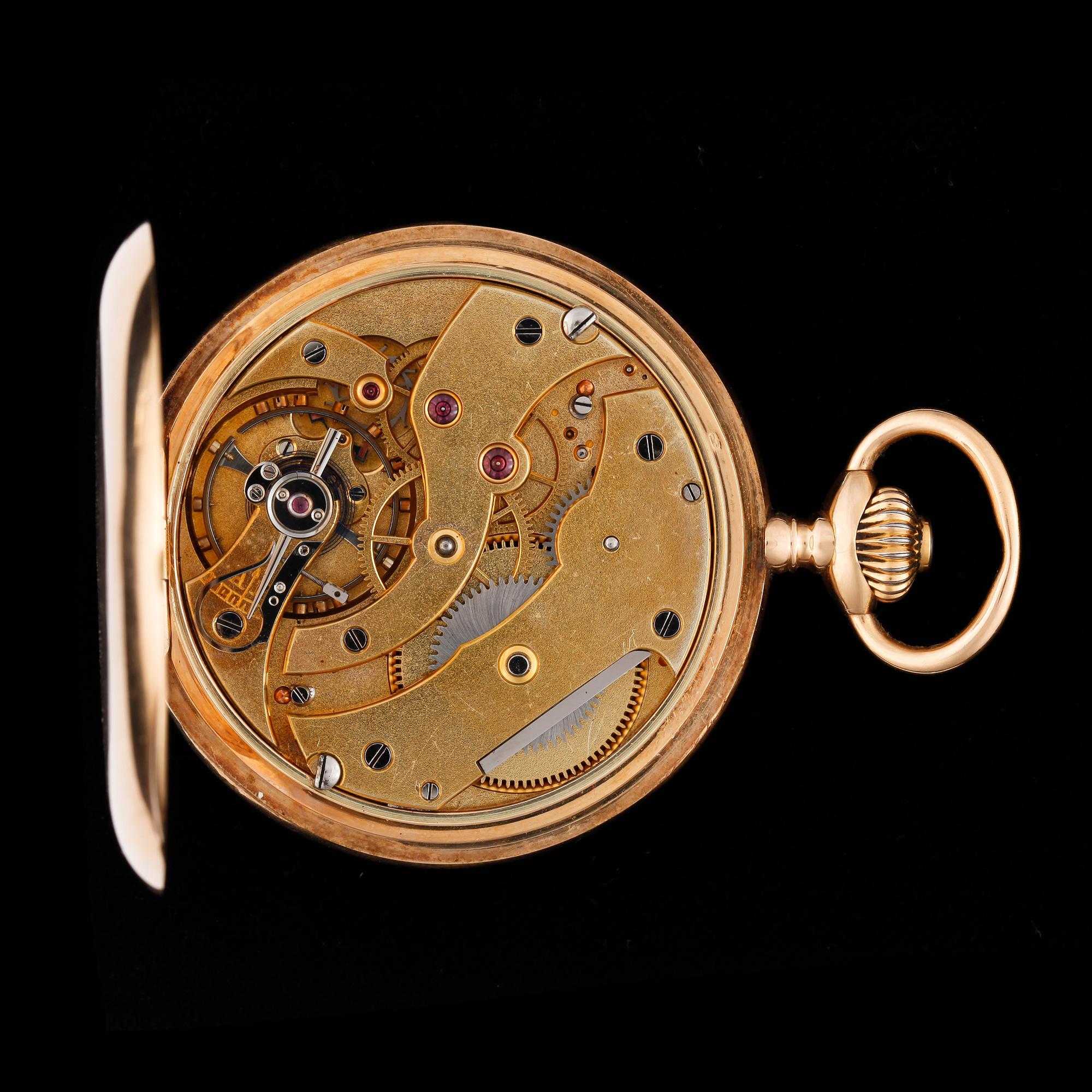 HERRFICKUR, savonette, guld 14K, Alex Hüning, Geneve, tidigt 1900-tal. Tot ca 87 gram.