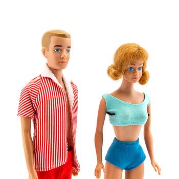Midge and Ken, dolls 2 pcs., as well as clothes vintage "Midge" Mattel 1963, "Ken" Mattel 1964-65.
