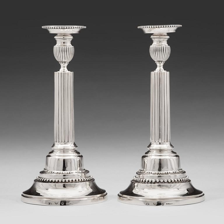 A pair of Swedish 18th century silver candlesticks, mark of Johan Ekholm, Stockholm 1788.