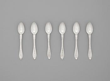 1054. A set of six Swedish tea-spoons, marks of Christian Silow, Malmö 1803.