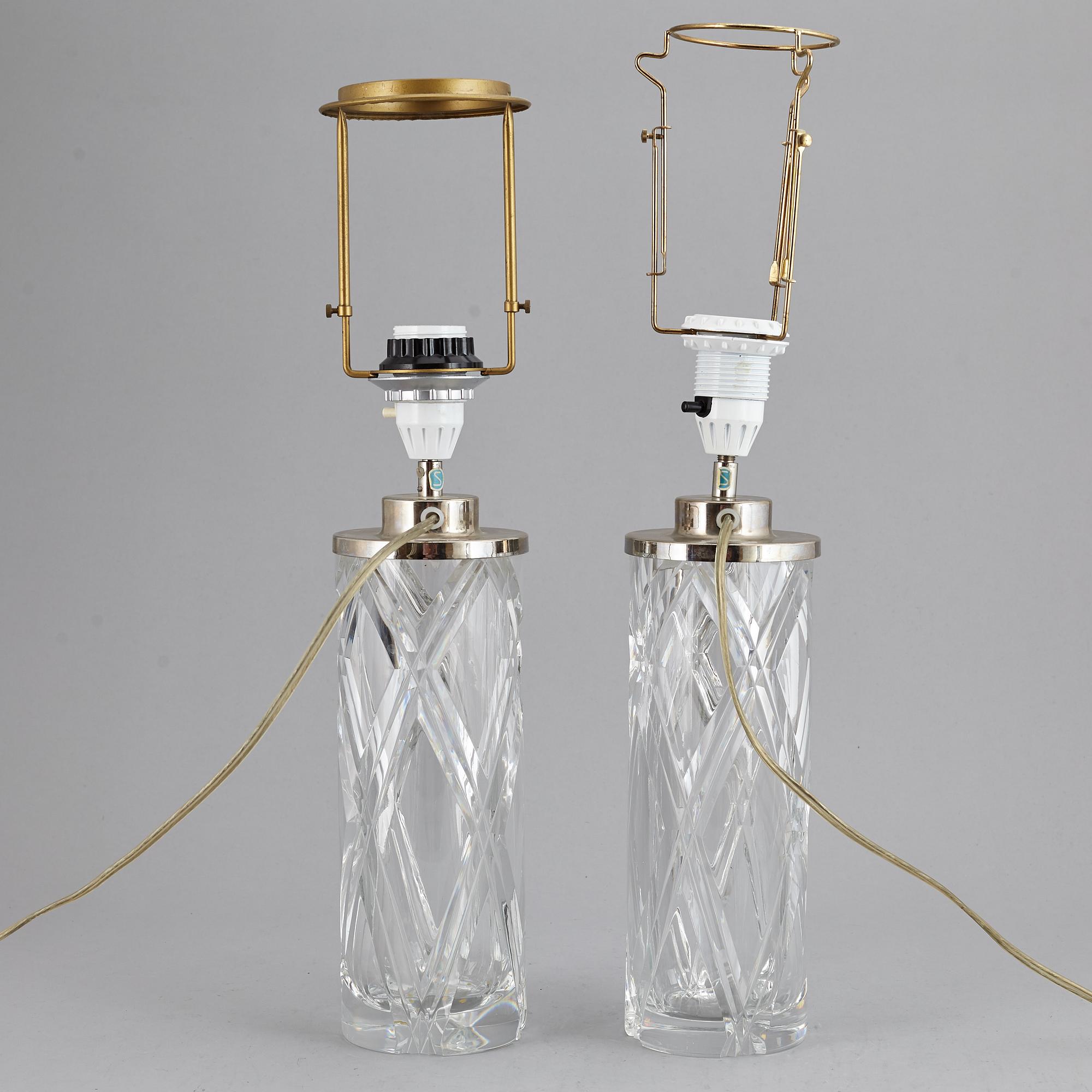 OLLE ALBERIUS, a pair of glass table lights, Orrefors.