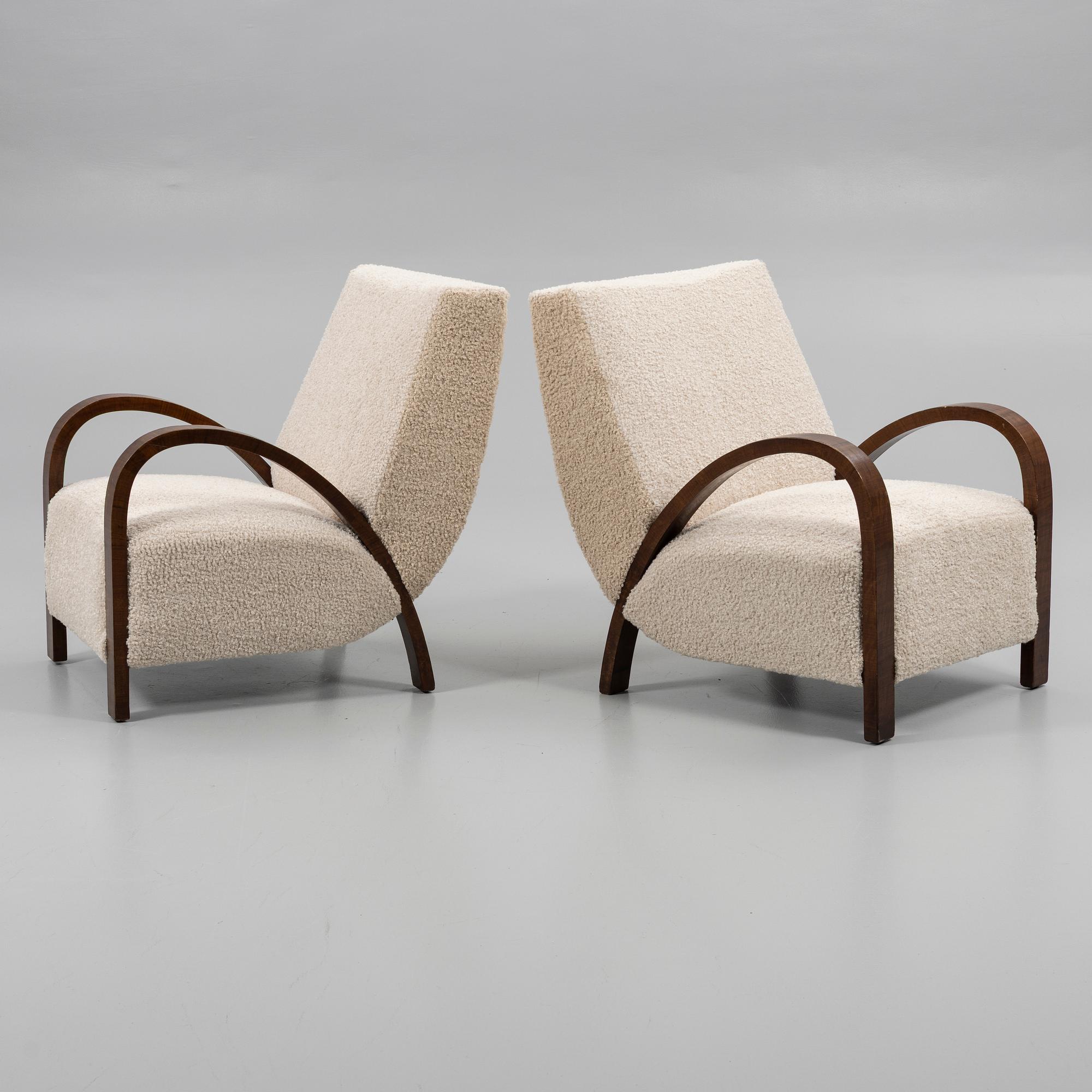 Armchairs, a pair, with footstool, Art Deco, first half of the 20th century.
