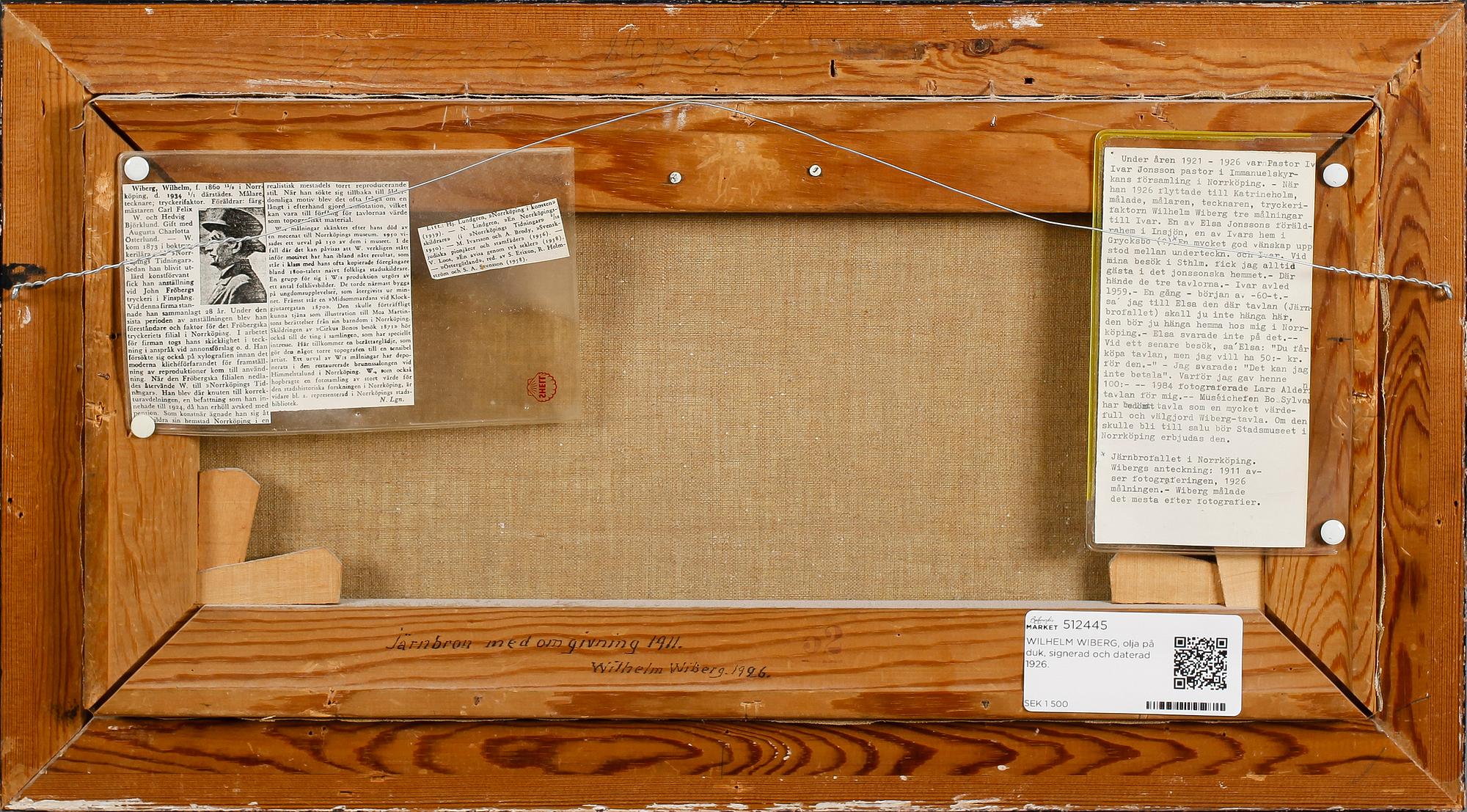 WILHELM WIBERG, olja på duk, signerad och daterad 1926.