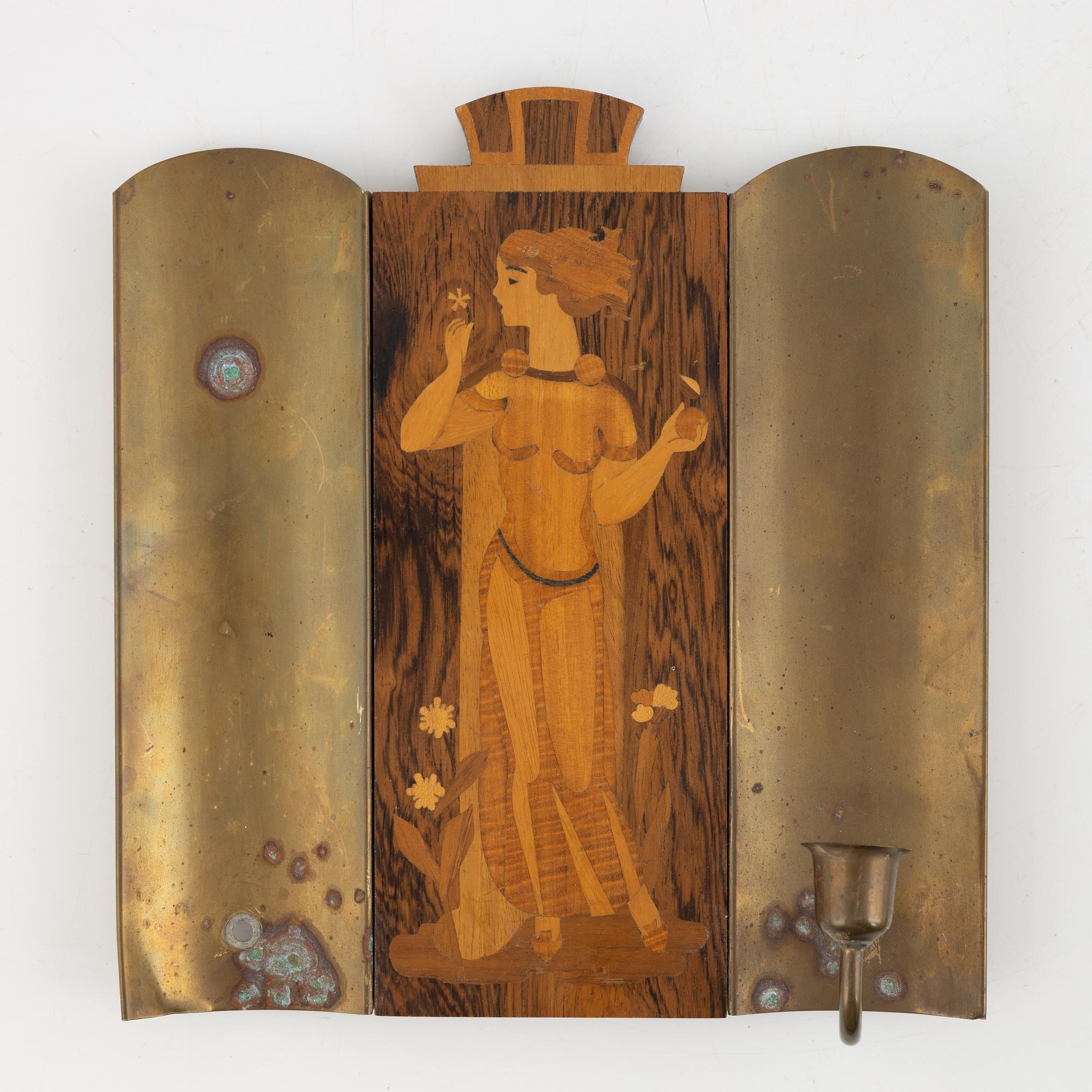 Vägglampetter, 3 st, Mjölby Intarsia, 1930-tal.