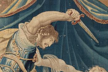 Vävd tapet, "Messalinas död", gobelängteknik, ca 312 x 220 cm, Frankrike/Flanderna, 1600-tal.
