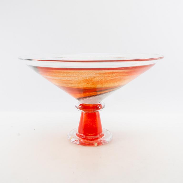 Kjell Engman, Footed bowl Kosta Boda signed glass.