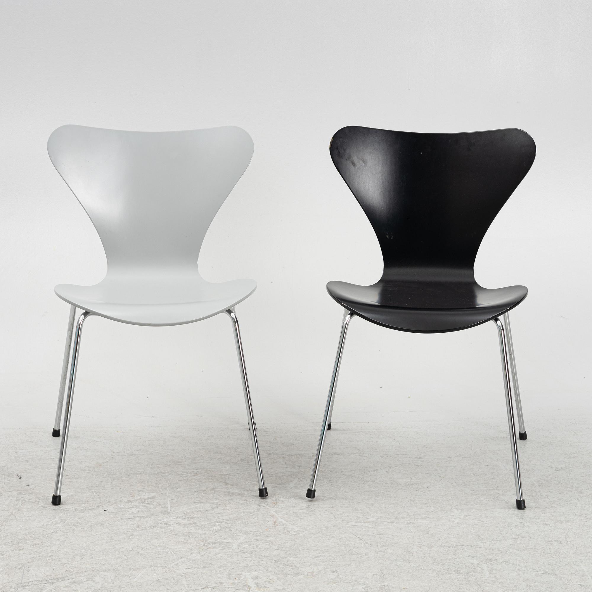 Arne Jacobsen, stolar, 8 st, "Sjuan", Fritz Hansen, Danmark 1997.