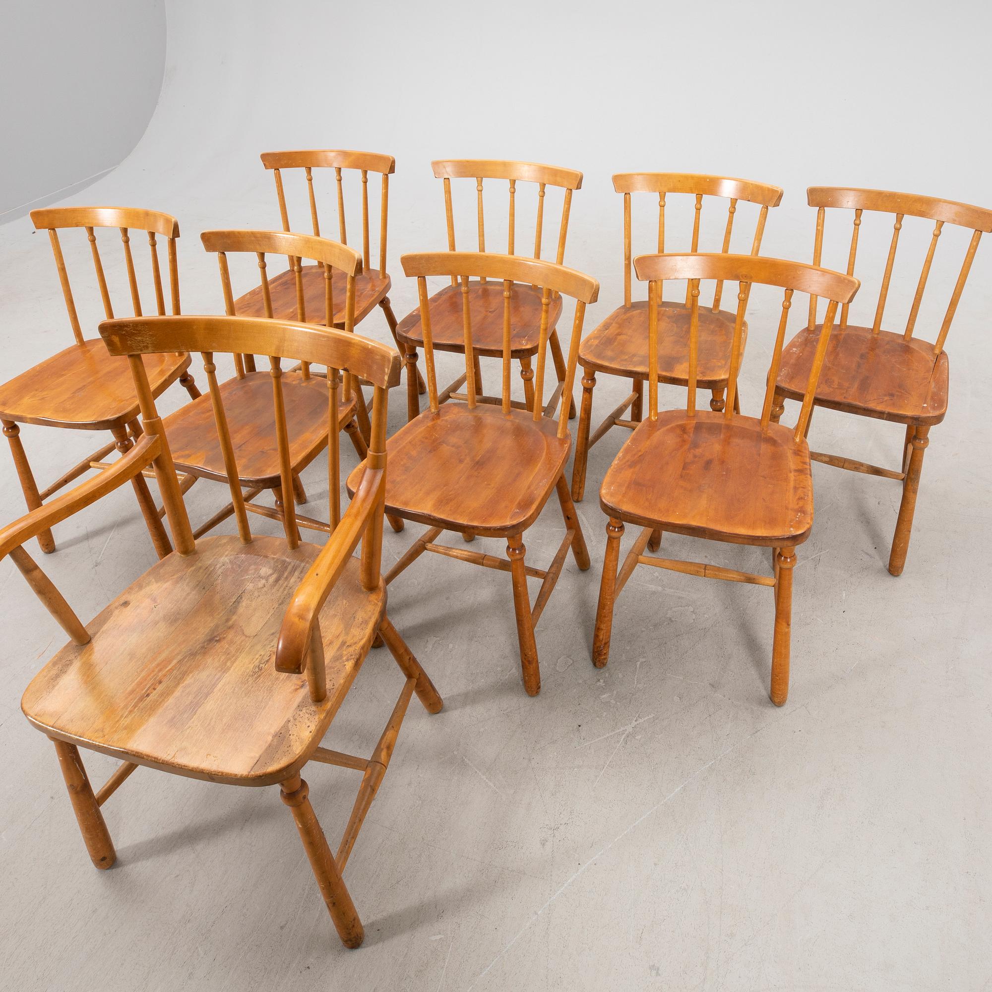 A set of eight chairs and an armchair Nässjö stolfabrik early 1900s.
