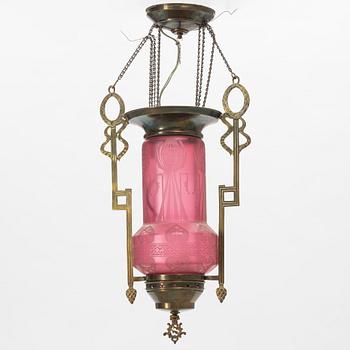 A glass ceiling lamp, around 1900.