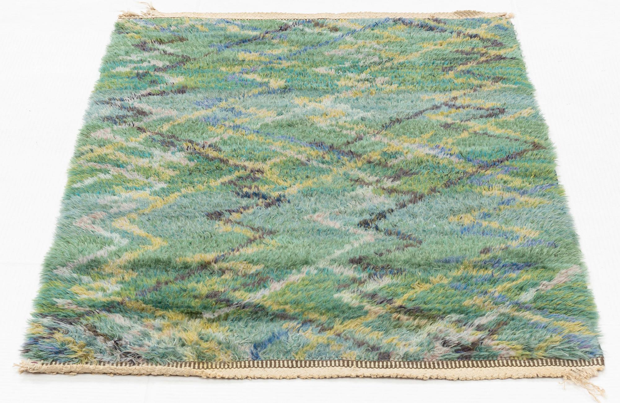 Barbro Nilsson, matta, "Sommarvägar, grön", rya, ca 117 x 88 cm, signerad AB MMF BN.