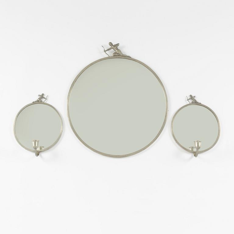 A Swedish grace mirror and a pair of wall sconces, 1930s.