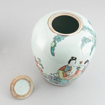A pair of Chinese famille rose jars, 20th century.