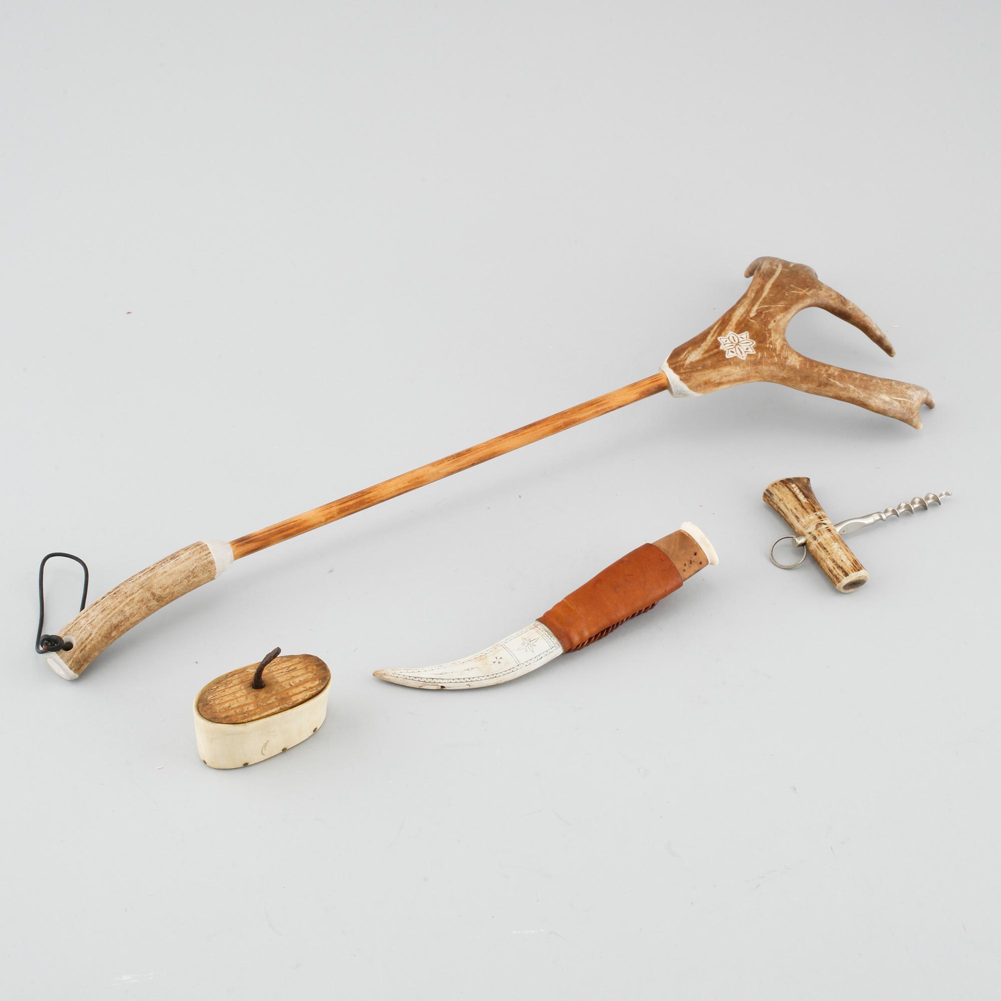 Four Sami handicraft / Duodji pieces, 20th century.