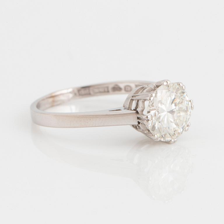 An 18K white gold ring set with a round brilliant-cut diamond weight 2.07 cts according to engraving.